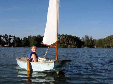 Emily sailing on Lake Evans at Fairmont Park